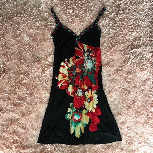 BLACK FLORAL SUNDRESS W/ BRAIDED TRIM & STRAPS · SIZE S - Picture 6 of 6